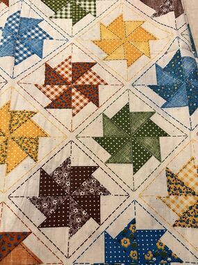 Vtg Cheater Fabric Pinwheel Faux Quilt Rare Out of Print Cotton 3 Yards⁠ Craft